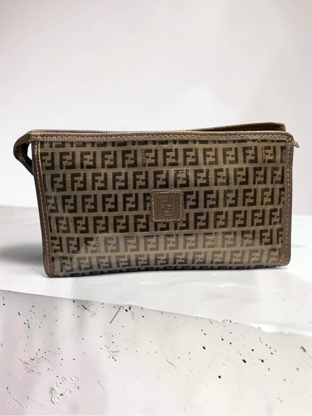 Fendi Zucca Pochette Crystal FF Monogram Clutch Brown Vintage